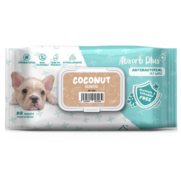 Absorb מגבונים לכלבים וחתולים אנטי בקטריאלים - קוקוס