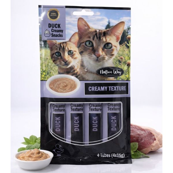 מבצע Native way נייטיב וואי חטיף נוזלי לחתולים ברווז – 4 יח' * 60 גרם