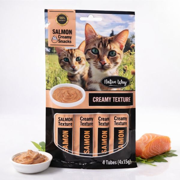 מבצע Native way נייטיב וואי חטיף נוזלי לחתולים סלמון – 4 יח' * 60 גרם
