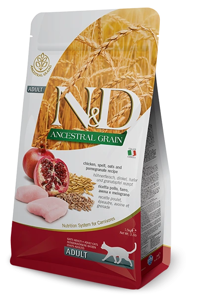 N&D נטורל אנד דלישס חתול - עוף, שיבולת שועל ורימון - 5 ק"ג