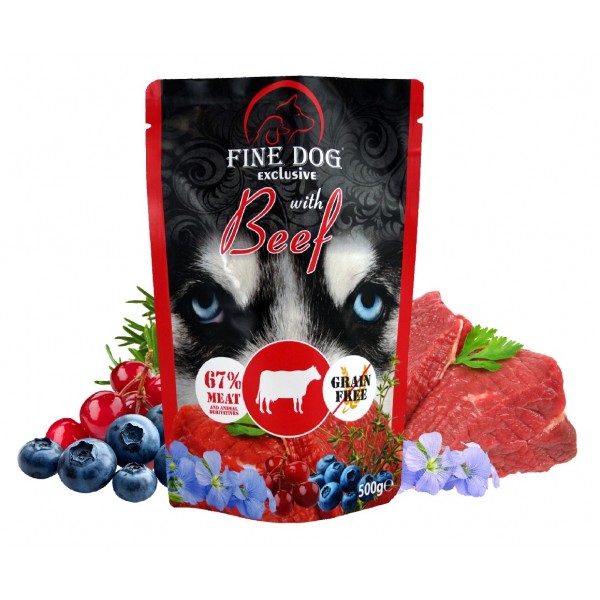 פאוץ כלב בטעם בקר 500 גרם FINE DOG