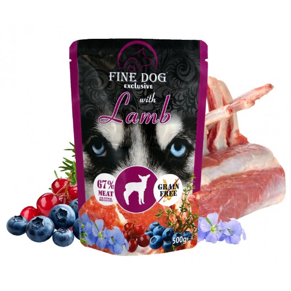 פאוץ כלב בטעם כבש 500 גרם FINE DOG
