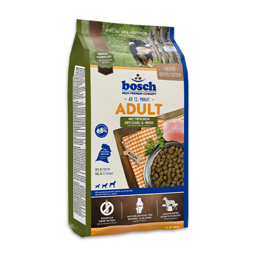 בוש אדאלט עוף טרי ודוחן – 100% רכיבים איכותיים | Bosch Adult Fresh Poultry & Millet