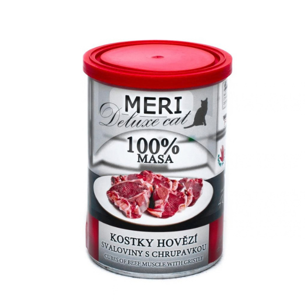 MERI שימור קוביות בשר בקר עם סחוס לחתול 400 גרם – 100% רכיבים טבעיים ללא דגנים