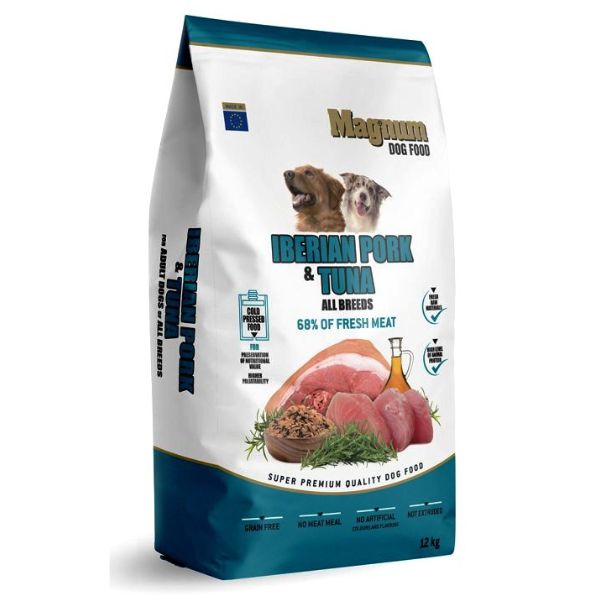מגנום מזון לכלבים חצי לח בכבישה קרה 100% טבעי איבריקו וטונה - 12 ק"ג