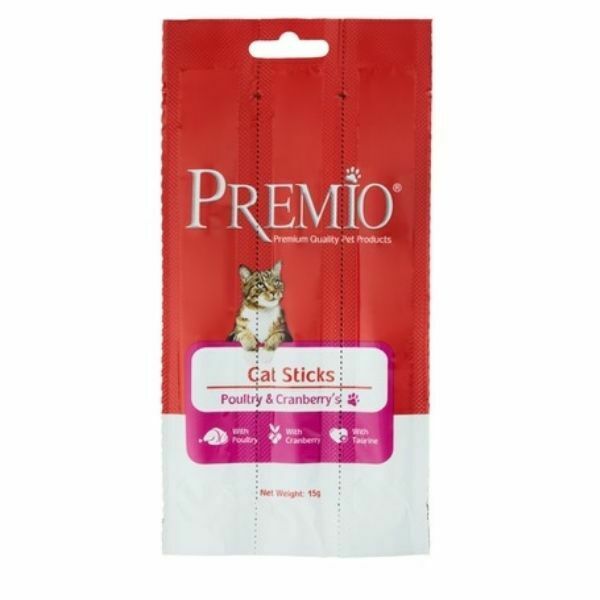 חטיף לחתולים פרמיו סטיקס 3 יח' - עוף וחמוציות - 15 גרם