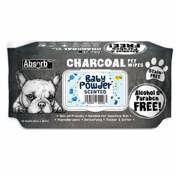 Absorb מגבונים עם פחם פעיל לכלבים וחתולים היפואלרגי - בייבי פאודר