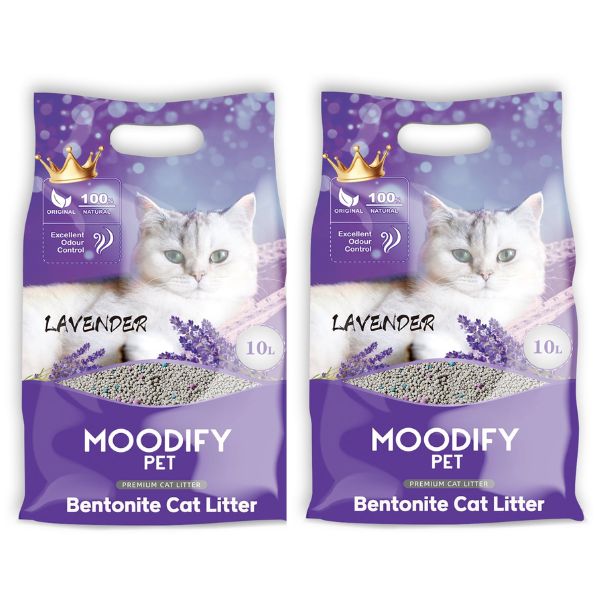 זוג מודיפיי Moodify חול לחתולים מתגבש לוונדר 10 ליטר * 2 יח'