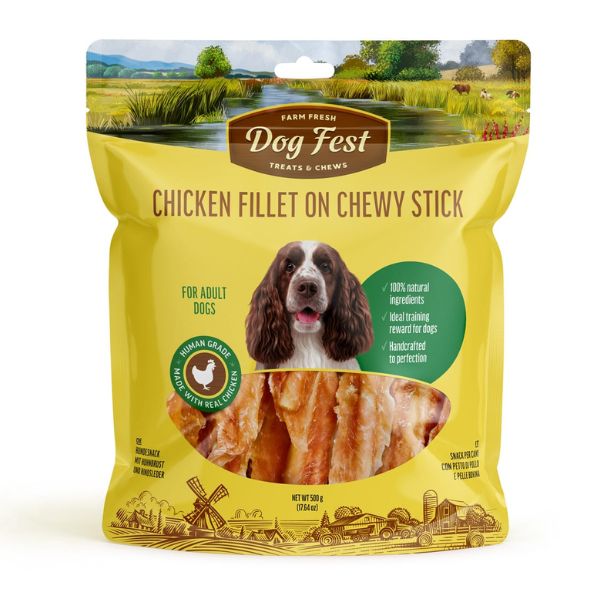 דוג פסט חטיף לכלבים מקלות פילה עוף 100% טבעי - 500 גרם