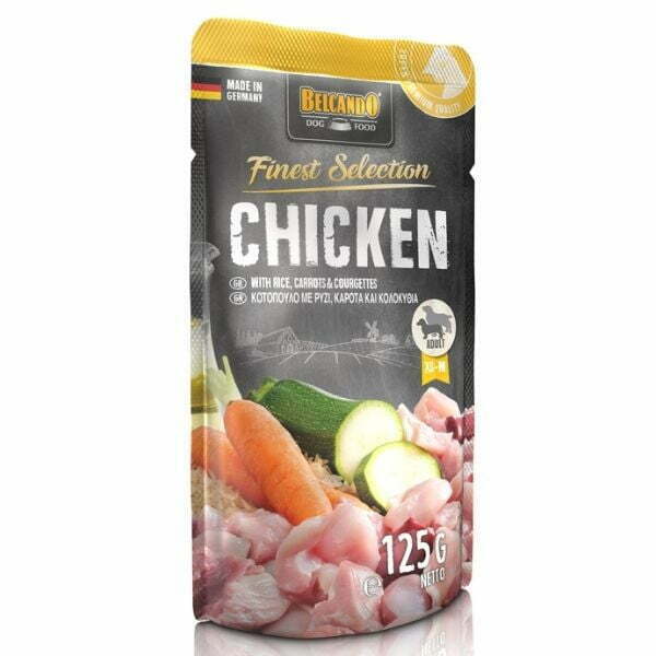 בלקנדו מחית מזון רטוב פאוץ' לכלבים -  עוף, אורז, גזר וקישואים - 125 גרם