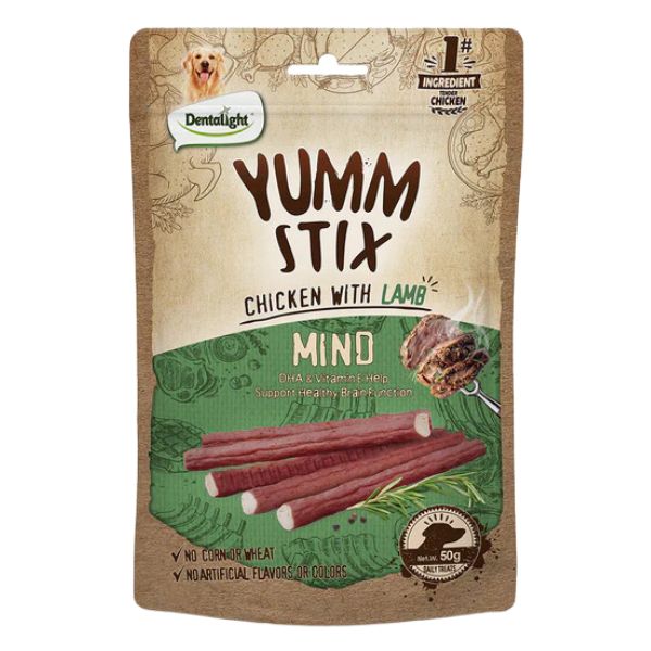דנטלייט יאמ סטיקס עוף וכבש לתמיכה במערכת העצבים והמוח - 50 גרם