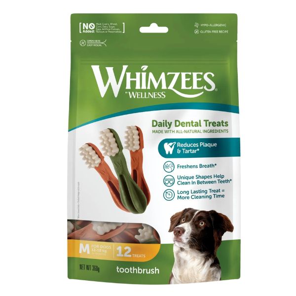ווימזיז Whimzees מברשת שיניים בינוניות אריזת חסכון 12 יח' -  360 גרם