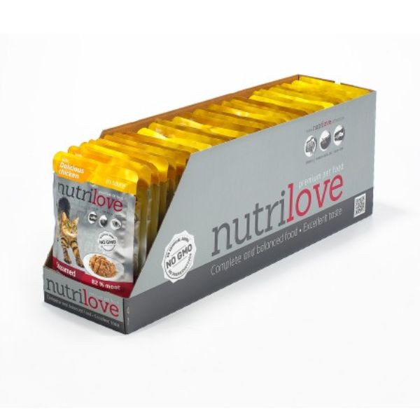 נוטרילאב מגש פאוץ' לחתול  בשר עוף ברוטב עשיר - 85 גרם * 28 יח'