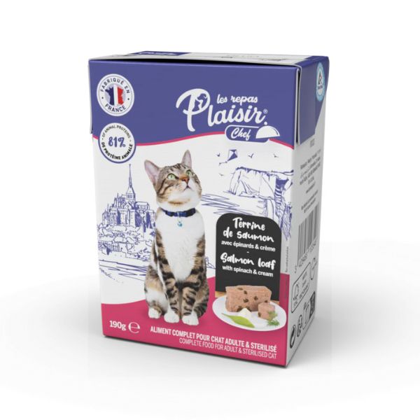 פלסיר שף חתולים קרטונית תבשיל פטה סלמון עם תרד ושמנת- 190 גרם
