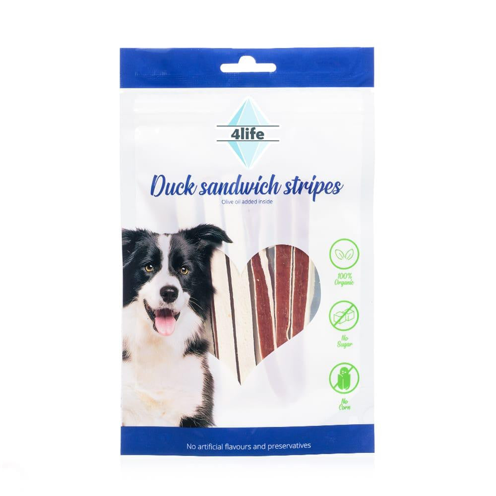 4life חטיף לכלבים רצועות סנדוויץ ברווז עם דג בקלה 70 גרם