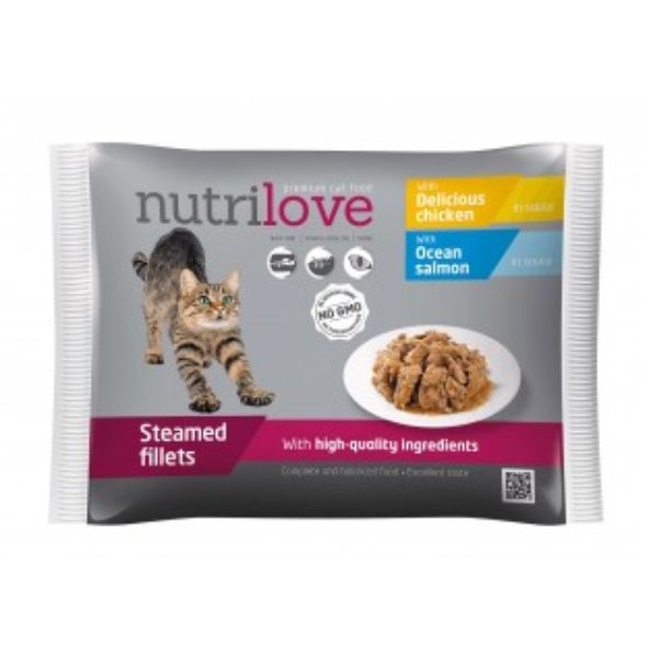 נוטרילאב פאוץ' לחתול רבעיית פאוצים סלמון ועוף  - 85 גרם
