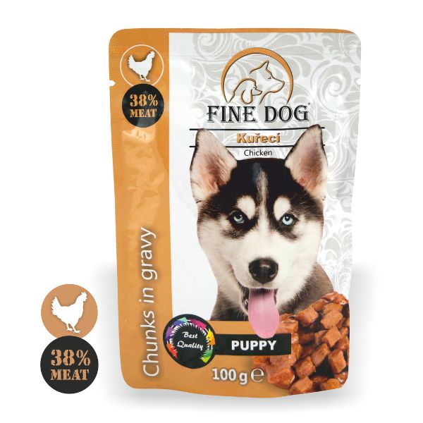 Fine dog מעדן פאוץ לכלבים עם עוף לגורים - 100 גרם
