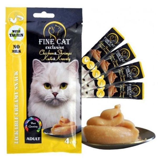Fine cat קרם ליקוק לחתולים עוף ושרימפס 4 יח' - 60 גרם