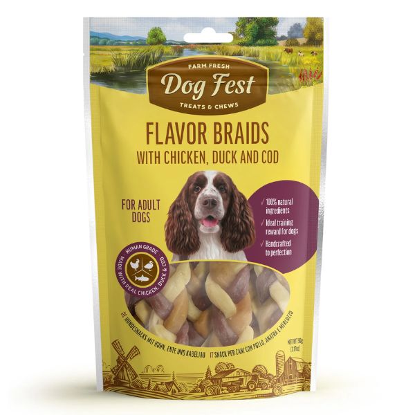 דוג פסט חטיף לכלבים צמת עוף ברווז ודג קוד - 90 גרם