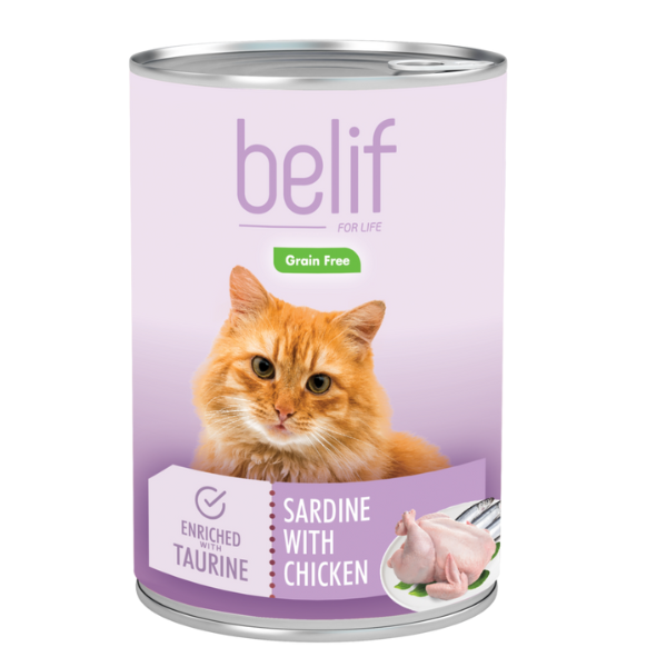 Belif בליף מזון מלא לחתולים בוגרים עם סרדין ועוף - 400 גרם