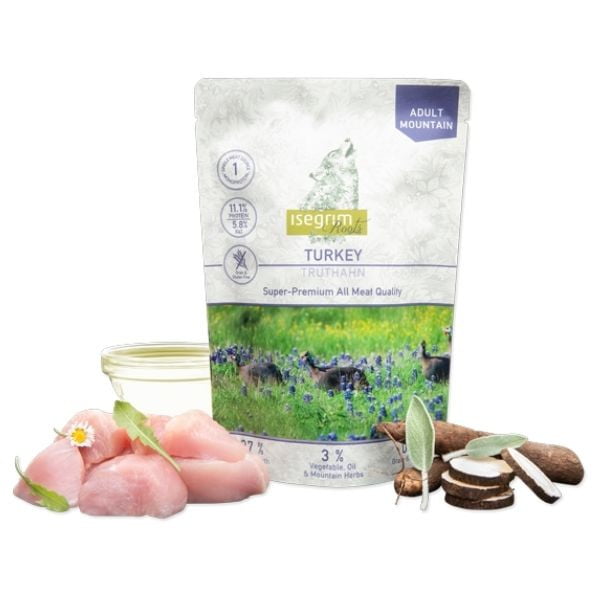 איסגרים מזון טבעי לכלבים עם הודו, שורש סלסיפי, שמן חמניות ועשבי תיבול - 410 גרם