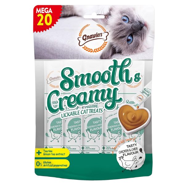 גנולרס קרם ליקוק לחתולים בטעם עוף וכבד אריזת חסכון 20 יח' - 300 גרם