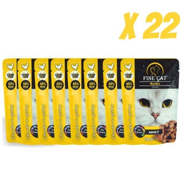 Fine Cat שרוול מעדן פאוץ לחתולים עם עוף - 22 יח * 100 גרם