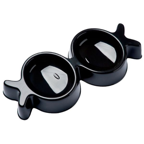 קערה כפולה מעוצבת United Pets Milano לכלבים קטנים וחתולים - שחור