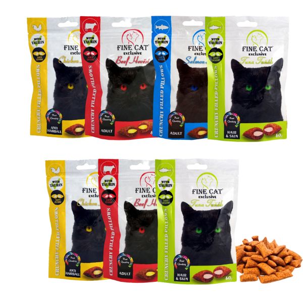 פיין קט Fine Cat חטיף כריות עם קרם מיקס טעמים 60 גרם - 10 יח'
