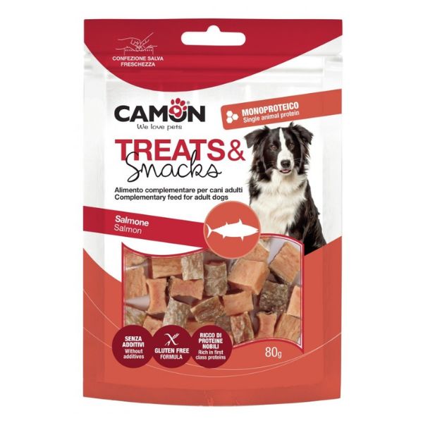 קמון חטיף קוביות סלמון עם עור - 80 גרם