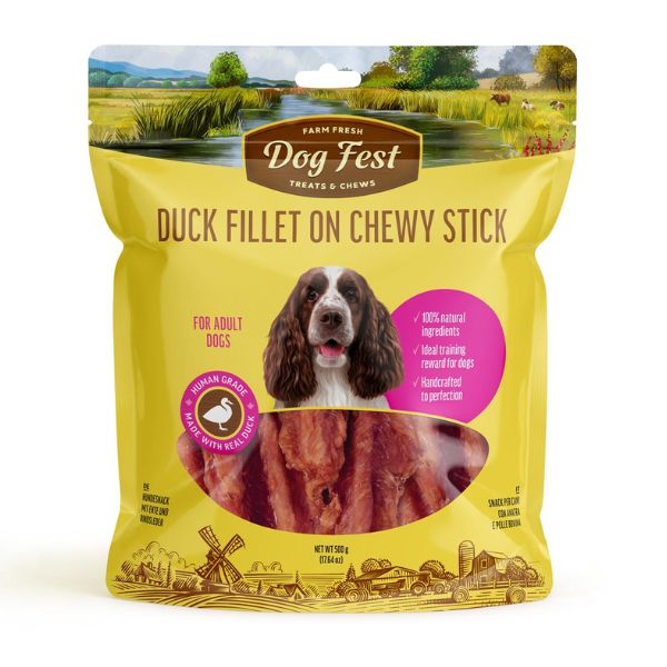 דוג פסט חטיף לכלבים פילה ברווז על מקל לעיסה אריזת חסכון 500 גרם