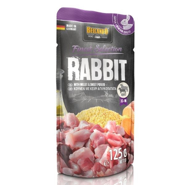 בלקנדו מחית מזון רטוב פאוץ' לכלבים - ארנבת, דוחן ובטטה - 125 גרם
