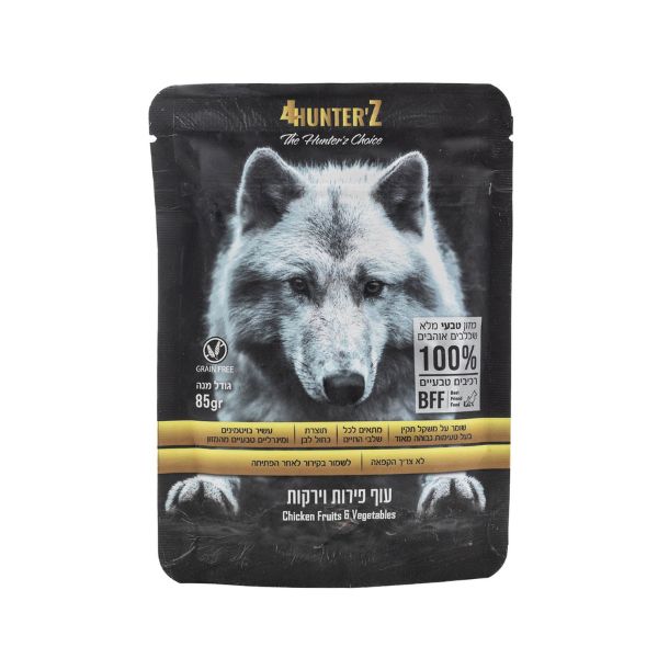 4Hunterz פור האנטרז פאוץ מזון טבעי לכלבים עוף פירות וירקות - 85 גרם