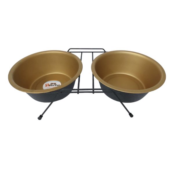 מעמד סטנד 2 קערות זהב ושחור - 25 ס"מ