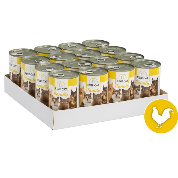Fine Cat פיין קט פמילי שימורים לחתולים עם עוף  - 400 גרם * 24 יח'