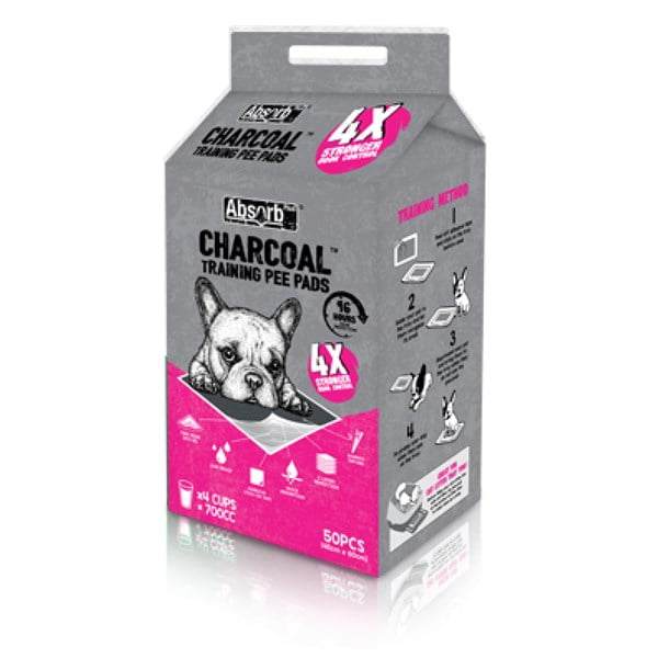 אבסורב משטחי פדים לאילוף גורים עם פחם פעיל אנטיבקטריאלי 50 יח' 45X60 ס"מ