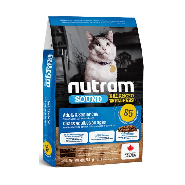 נוטרם S5 מזון חתולים בוגרים וסניור עוף וסלמון - 5.4 ק"ג