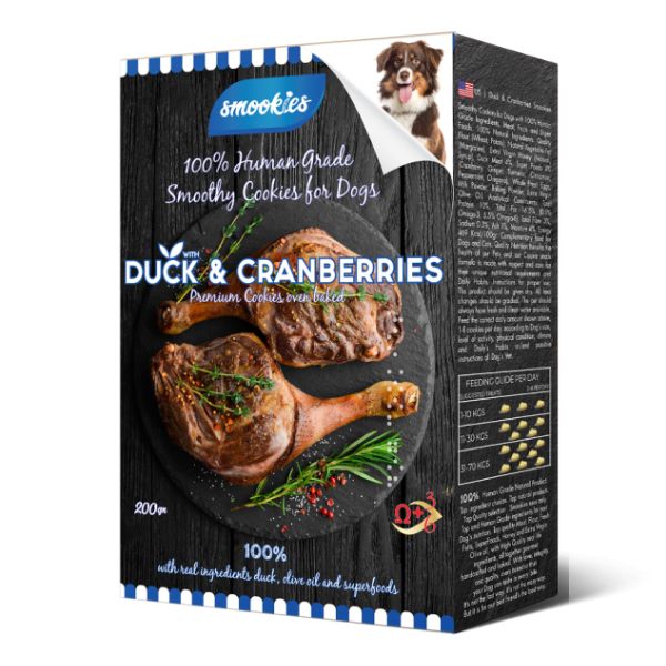 סמוקיס ביסקוויט לכלבים ברווז וחמוציות - 200 גרם