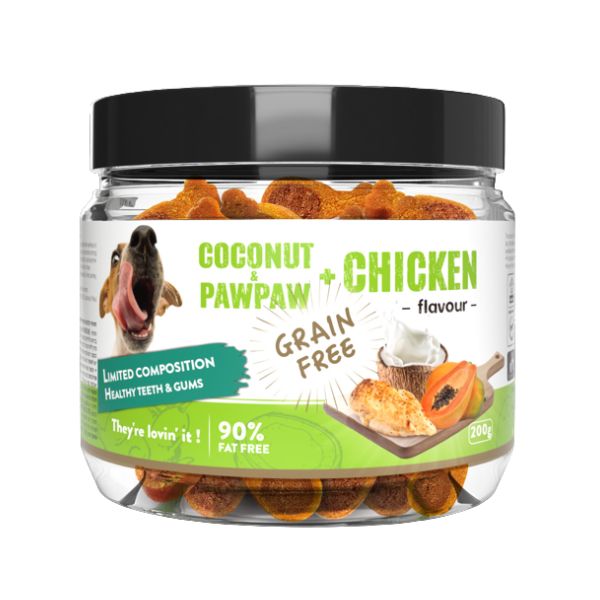 צנצנת חטיפי האובון HowBone עוף קוקוס ופאפאיה - 200 גרם