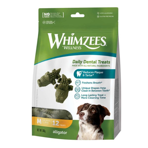 ווימזיז Whimzees אליגטור דנטלי בינוני 12 יח' באריזה -  360 גרם