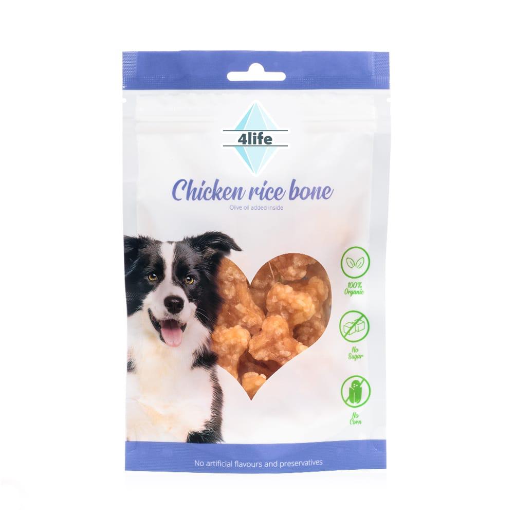 4life חטיף לכלבים נגיסי עוף ואורז בצורת עצמות 70 גרם