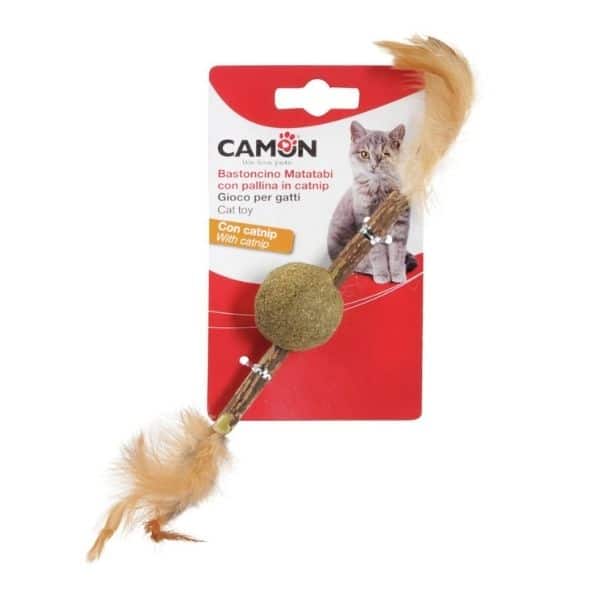 צעצוע מעץ מטאטבי עם כדור קטניפ ונוצות Camon