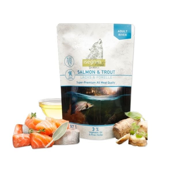 איסגרים מזון טבעי עם דגי סלמון ופורל, ארטישוק ירושלמי, שמן חמניות ועשבי תיבול