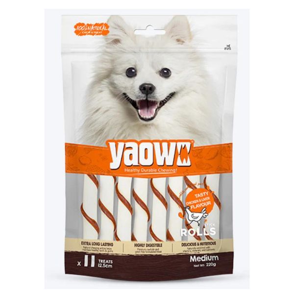 YAOW רולים בינוניים 12.5 ס"מ בטעם עוף וכבד - 220 גרם
