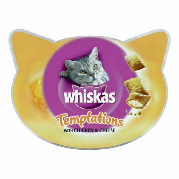 וויסקאס  חטיף לחתולים טמפטיישן כריות עוף וגבינה 60 גרם