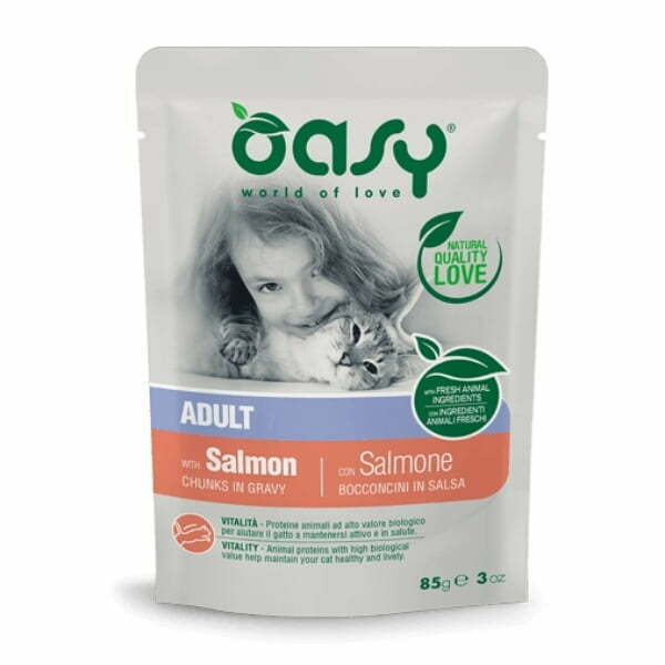 אואסי Oasy פאוץ' לחתולים 85 גרם - נתחי סלמון בציר עשיר