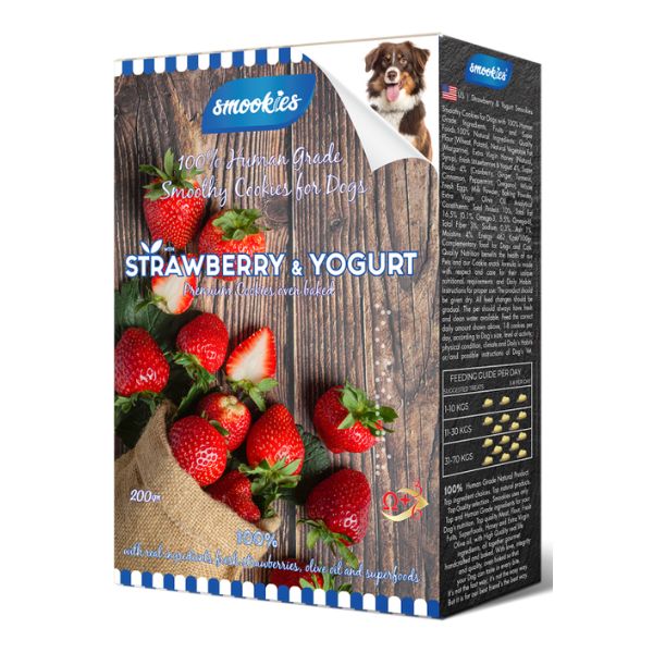 סמוקיס ביסקוויט לכלבים תותים ויוגורט - 200 גרם