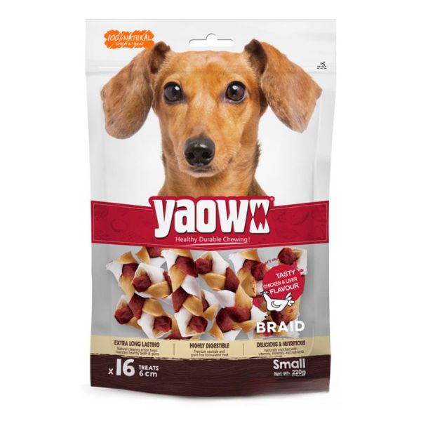 YAOW עצמות צמה קצרים 6 ס"מ בטעם עוף וכבד - 220 גרם