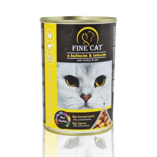 Fine Cat מעדן לחתולים חתיכות ברוטב עוף ועגל - 400 גרם