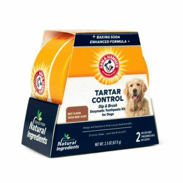 ערכה לשיניים אנזימטית לכלבים עם מברשת מיקרופייבר בטעם וניל ג'ינג'ר A&amp;H